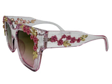 Classic Elegant Vintage Retro Style SUNGLASSES Large Thick Square Pink Floral Frame 17004