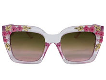 Classic Elegant Vintage Retro Style SUNGLASSES Large Thick Square Pink Floral Frame 17004