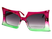 Oversized Exaggerated Vintage Retro Style SUNGLASSES Large Dark Fuchsia & Green Frame 1091