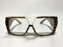 Oversized Classic Vintage Retro Shield Style Clear Lens EYEGLASSES Large Beige & Brown Frame 3130
