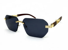 Classy Elegant Luxury Hip Hop Rapper Style SUNGLASSES Gold & Faux Wooden Frame - Dark Lens 27804