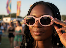 Classic Elegant Vintage Retro Style SUNGLASSES Thick Pink Oval Floral Frame 17008