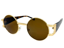 Classic Vintage Retro Luxury Hip Hop Rapper Style SUNGLASSES Round Gold Frame - Brown Lens 6556