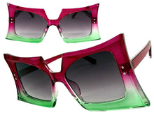 Oversized Exaggerated Vintage Retro Style SUNGLASSES Large Dark Fuchsia & Green Frame 1091