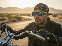 Classic Hardcore Gangster Biker Style Choppers SUNGLASSES Thick Black Frame - Blue Lens 6785