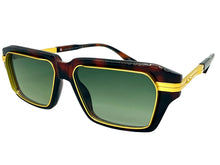 Classic Vintage Retro Luxury Hip Hop Rapper Style SUNGLASSES Square Brown & Gold Frame - Green Lens 81063