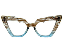 Oversized Vintage Retro Cat Eye Style Clear Lens EYEGLASSES Large Striped Optical Frame 13188