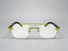 Classy Elegant Luxury Hip Hop Rapper Style SUNGLASSES Gold & Faux Wooden Frame - Clear Lens E2176