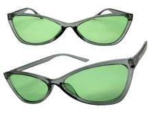 Classy Elegant Modern Retro Cat Eye Style SUNGLASSES Sleek Gray Frame - Green Lens 6779