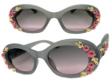 Classic Elegant Vintage Retro Style SUNGLASSES Thick Matte Gray Oval Floral Frame 17008