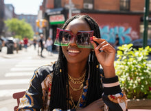 Oversized Exaggerated Vintage Retro Style SUNGLASSES Large Dark Fuchsia & Green Frame 1091