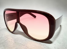 Oversized Modern Retro Shield Style SUNGLASSES Thick Red Frame - Pink Lens 2466