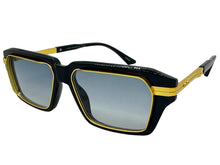 Classic Vintage Retro Luxury Hip Hop Rapper Style SUNGLASSES Square Black & Gold Frame - Blue Lens 81063