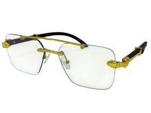 Classy Elegant Luxury Hip Hop Rapper Style SUNGLASSES Gold & Faux Wooden Frame - Clear Lens E2176