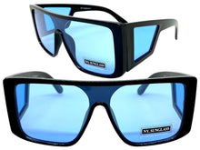 Oversized Modern Retro Shield Style SUNGLASSES Black Frame Blue Lens 9227