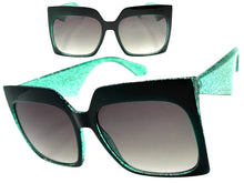 Oversized Exaggerated Vintage Retro Style SUNGLASSES X-Large Square Teal Green Frame 49308