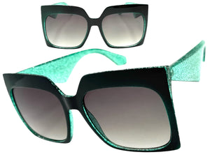 Oversized Exaggerated Vintage Retro Style SUNGLASSES X-Large Square Teal Green Frame 49308