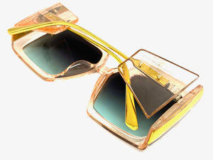 Exaggerated Vintage Retro Style SUNGLASSES Square Pink & Gold Frame 80098