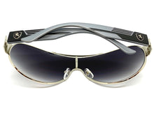 Classic Contemporary Modern Shield Style SUNGLASSES Sleek Silver Frame 3940