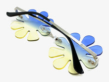 Funky Party Club Raver Hippie SUNGLASSES Blue & Yellow Flower Shaped Lens 7517