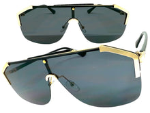 Classy Elegant Modern Retro Shield Style SUNGLASSES Large Gold Frame 8380