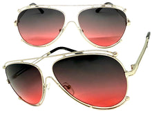 Classic Vintage Retro Aviator Style SUNGLASSES Silver Metal Frame - Gray & Rose Lens A193