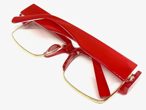 Classy Contemporary Modern Retro Clear Lens EYEGLASSES Red & Gold Frame 8259