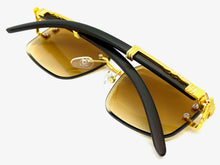 Men's Classy Elegant Luxury Retro Hip Hop Style SUNGLASSES Gold & Faux Wood Frame 5256