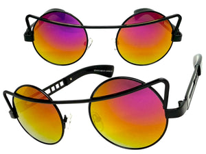 Classic Vintage Retro Steampunk Style SUNGLASSES Round Black Frame - Purple Gold Lens A137
