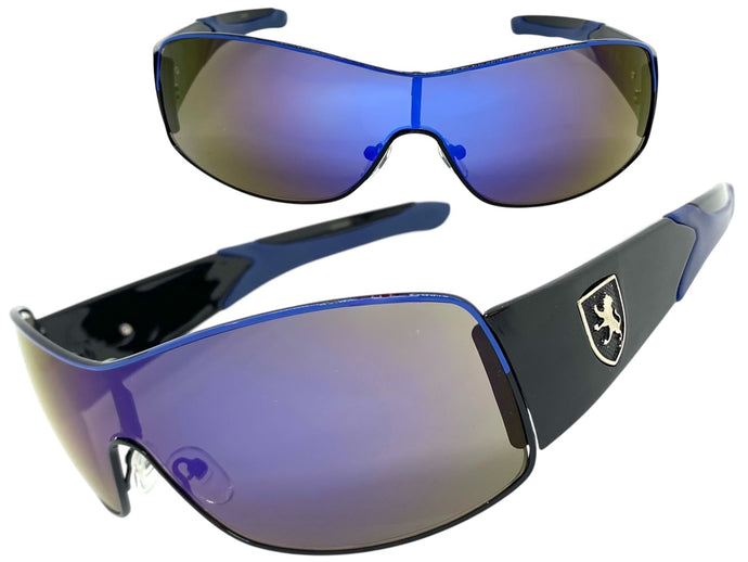 Classic Contemporary Modern Wrap Style SUNGLASSES Sleek Black & Blue Frame 3734