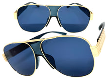 Classic Hardcore Biker Gangster Hip Hop Rapper Style SUNGLASSES Gold & Blue Frame - Blue Lens 4000