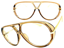 Oversized Classic Vintage Retro Hip Hop Style Clear Lens EYEGLASSES Large Beige & Gold Frame 26008