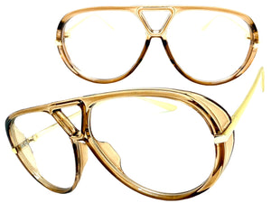 Oversized Classic Vintage Retro Hip Hop Style Clear Lens EYEGLASSES Large Beige & Gold Frame 26008
