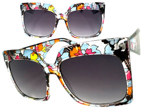 Oversized Exaggerated Vintage Retro Style SUNGLASSES X-Large Square Floral Frame 49308