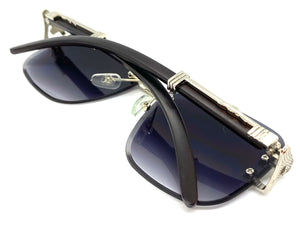 Classic Elegant Luxury Retro Hip Hop Style SUNGLASSES Silver & Wood Frame 7357