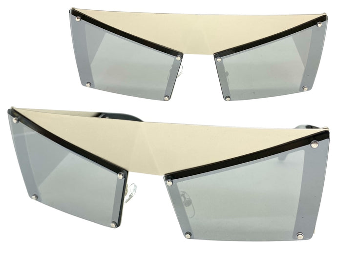 Modern Retro Futuristic Party Raver Style SUNGLASSES Unusual Silver Frame 5275