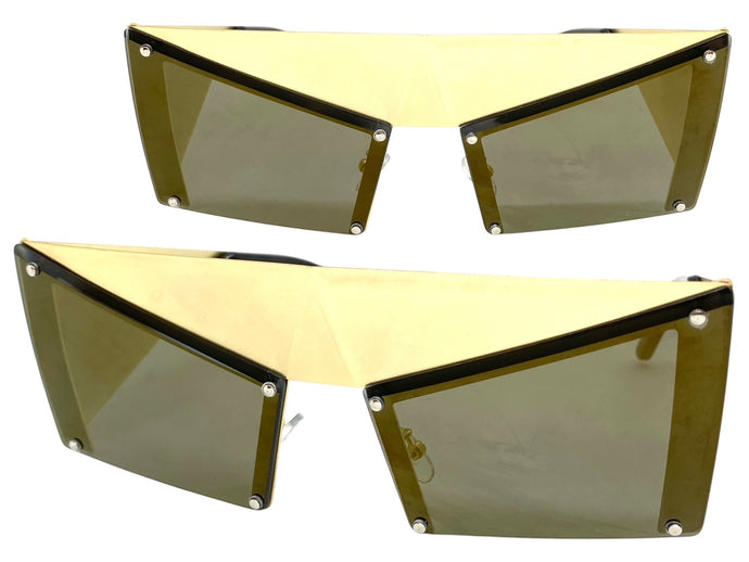 Modern Retro Futuristic Party Raver Style SUNGLASSES Unusual Gold Frame 5275
