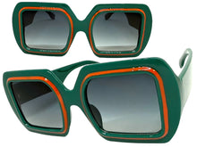 Oversized Exaggerated Vintage Retro Style SUNGLASSES Large Square Green Frame 1351