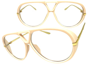 Oversized Classic Vintage Retro Hip Hop Style Clear Lens EYEGLASSES Large Cream & Gold Frame 26008