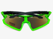 Oversized Retro Sporty Wrap Around Style SUNGLASSES Large Black & Green Frame 3693