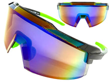 Oversized Retro Sporty Wrap Around Shield Style SUNGLASSES Large Frame - Green Lens 80963