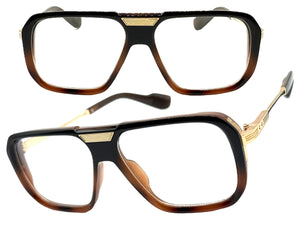 Classic Vintage Retro Hip Hop Rapper Style Clear Lens EYEGLASSES Brown & Gold Frame 76006
