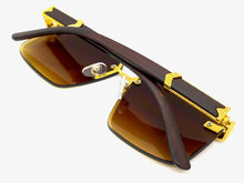 Men's Classy Elegant Luxury Retro Hip Hop Style SUNGLASSES Gold & Faux Wood Frame 5209