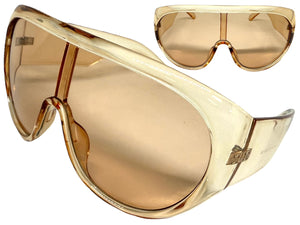 Oversized Exaggerated Modern Rerto Shield Style SUNGLASSES Large Nude Frame 68246