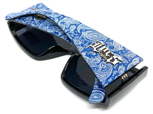 Oversized Biker Gangster Hardcore LOCS SUNGLASSES Black Frame Blue Bandana 91160