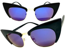 Classic Vintage Retro Cat Eye Style SUNGLASSES Funky Black & Gold Frame 1751