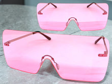 Oversized Exaggerated Modern Retro Shield Style SUNGLASSES Large Flat Pink Lens 10549