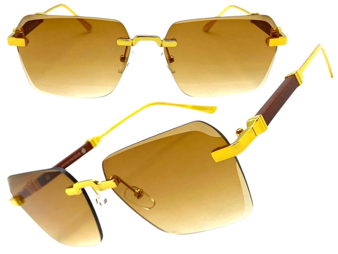 Classy Elegant Luxury Modern Style SUNGLASSES Rimless Gold Frame 5331