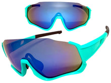 Sporty Retro Wrap Around Shield Style SUNGLASSES Turquoise Frame Blue Lens E2028