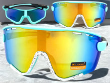 Oversized Retro Sporty Wrap Around Style SUNGLASSES Large Aqua & White Frame 3694
